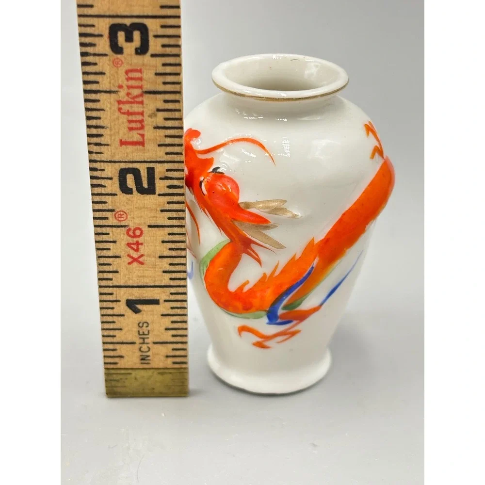 Vintage K.L. Japan Miniature Porcelain Dragon Bud Vase Urn Relief 2.5